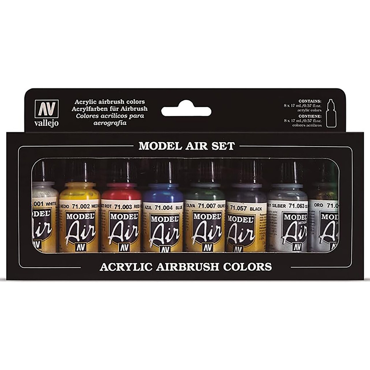 Vallejo Metallic Colors Model Air Paint, 8 bottles X 17ml